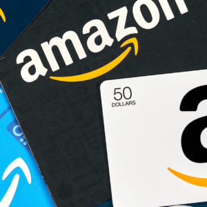 A picture of a $50 amazon gift card